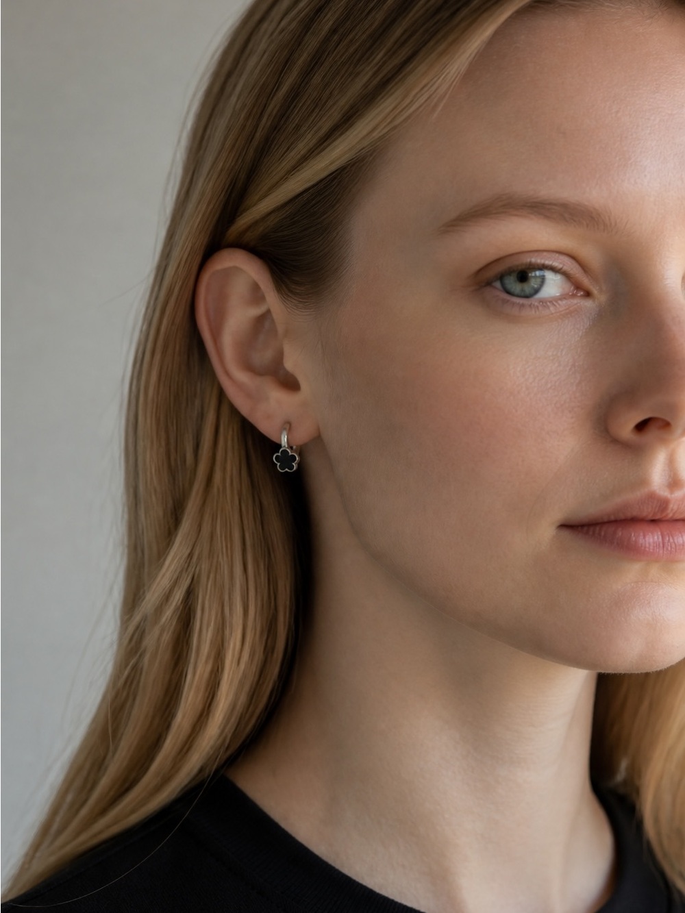 Black Floral Drop Hoop Earrings - Elegant Women’s Jewelry